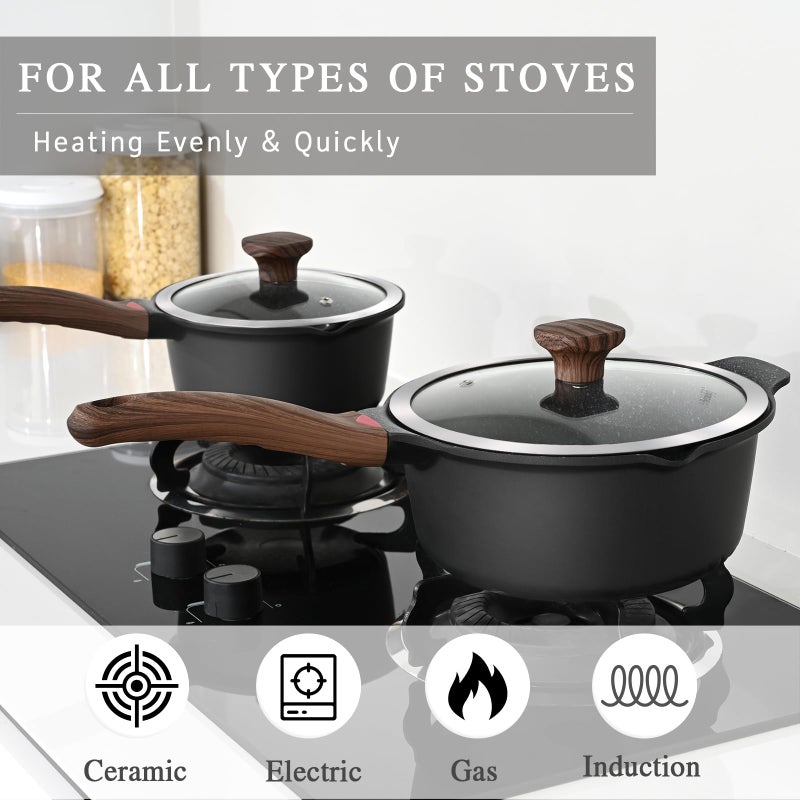 VINCHEF Nonstick Stockpot With Lid 4 Quart  Large Saucepan with Stay Cool Handle  Deep Kitchen Cooking Pot Induction Stock Pots  Dishwasher Safe  Compatible for All Stove Top  PFAS/PFOA Free Black - Image 5